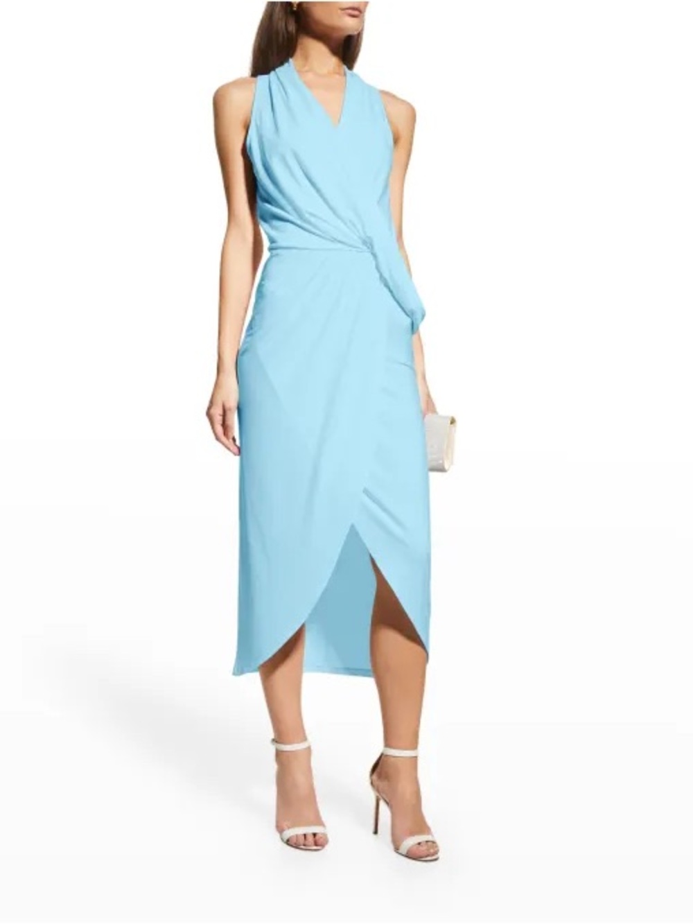 Ramy Brook Sky-Blue Halter Wrap Midi Dress